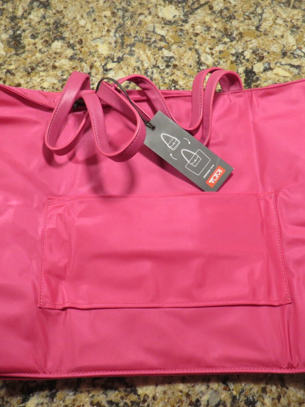 NWT TUMI Foldable Tote Fuchsia Pink Nylon Leather Trim Packable Travel Bag - Picture 8 of 15